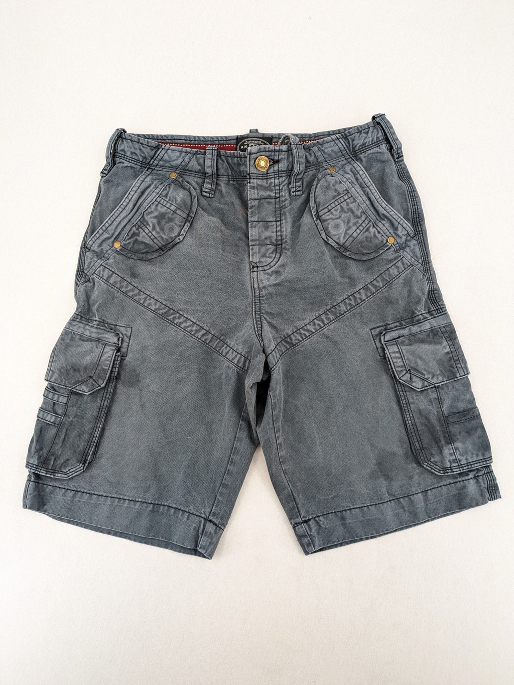 Antargo grey cargo shorts washed finish multi-pocket design durable cotton