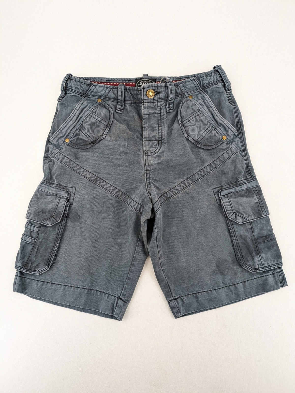 Antargo grey cargo shorts washed finish multi-pocket design durable cotton