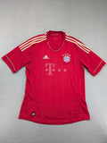 Adidas red soccer uniform with embroidered FC Bayern München crest and T-Mobile logo.