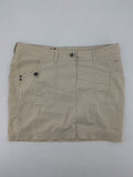 ESMARA beige cargo mini skirt with utility pockets and classic zipper button closure.
