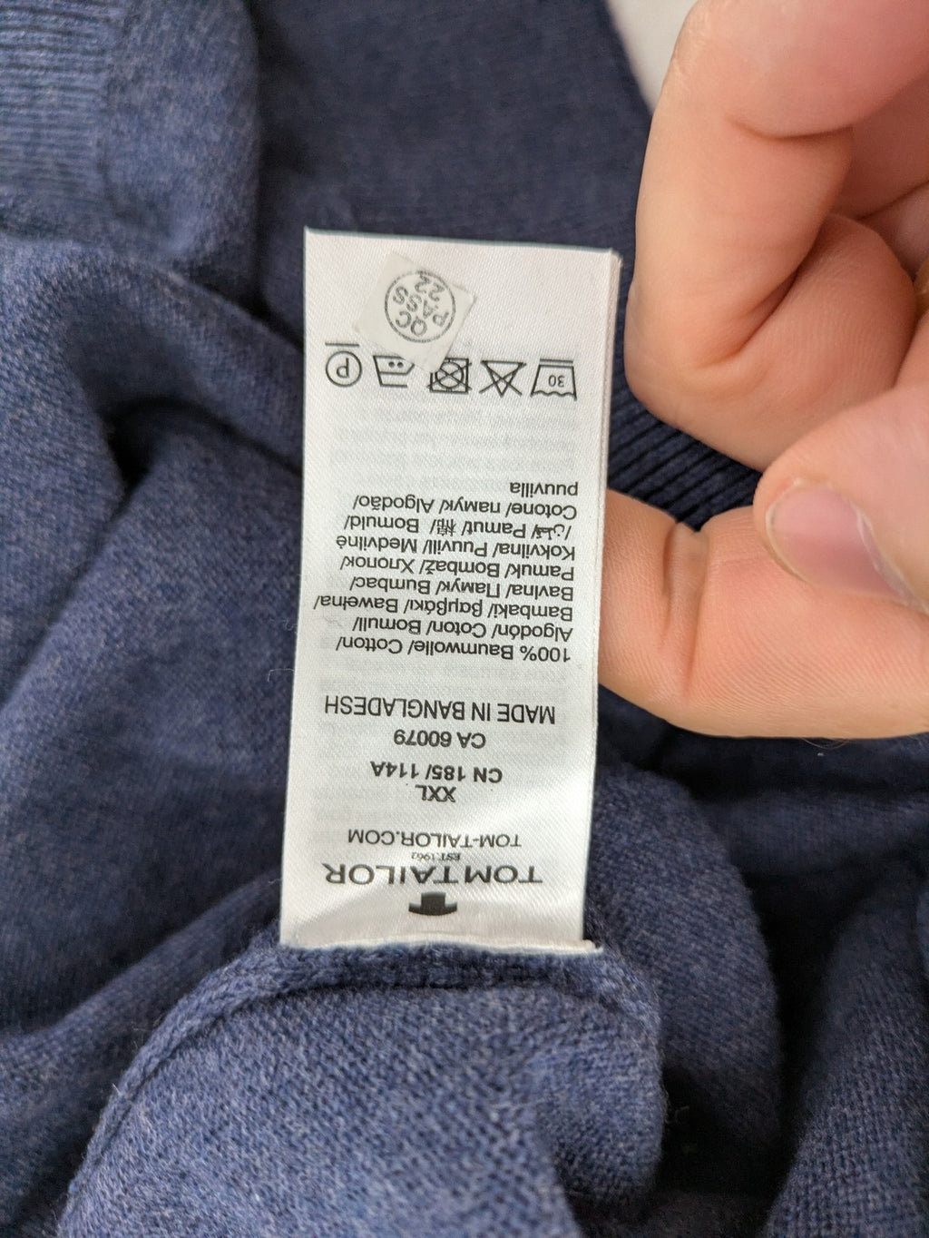 Tom Tailor blue turtle neck jumper with subtle logo embroidery and ribbed cuffs.