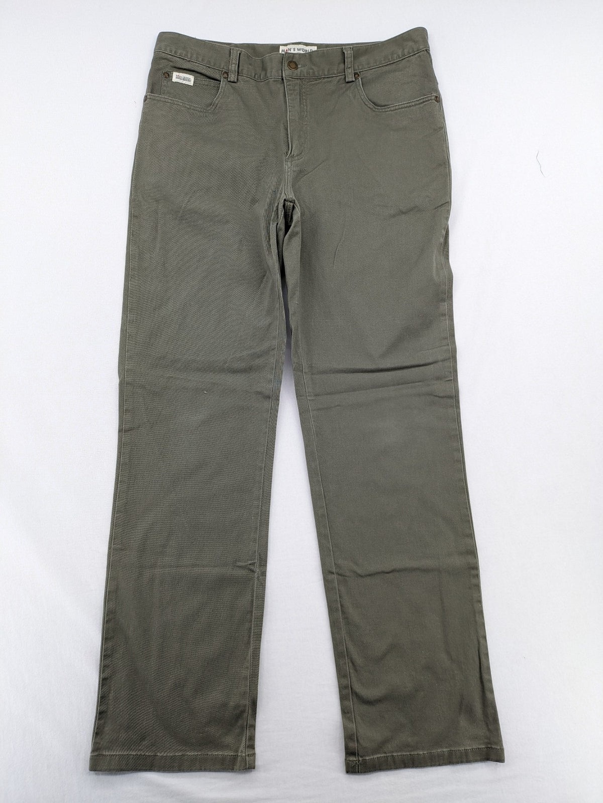 Man's World khaki chino pants with button and zipper closure, made from cotton-elastane blend.