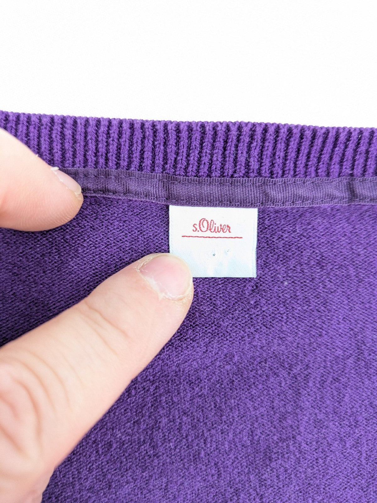 s.Oliver purple turtle neck jumper with floral pattern, buttons, and pockets in cotton blend
