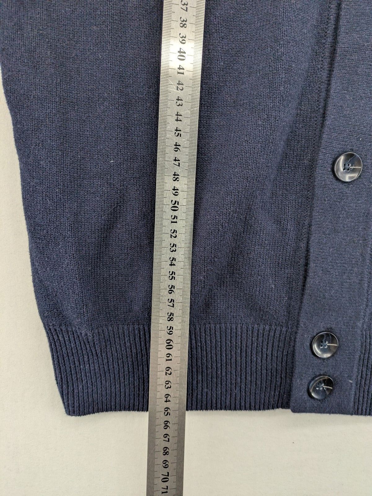 McGregor blue cardigan with elbow patches, button front, subtle logo, cotton-wool blend.