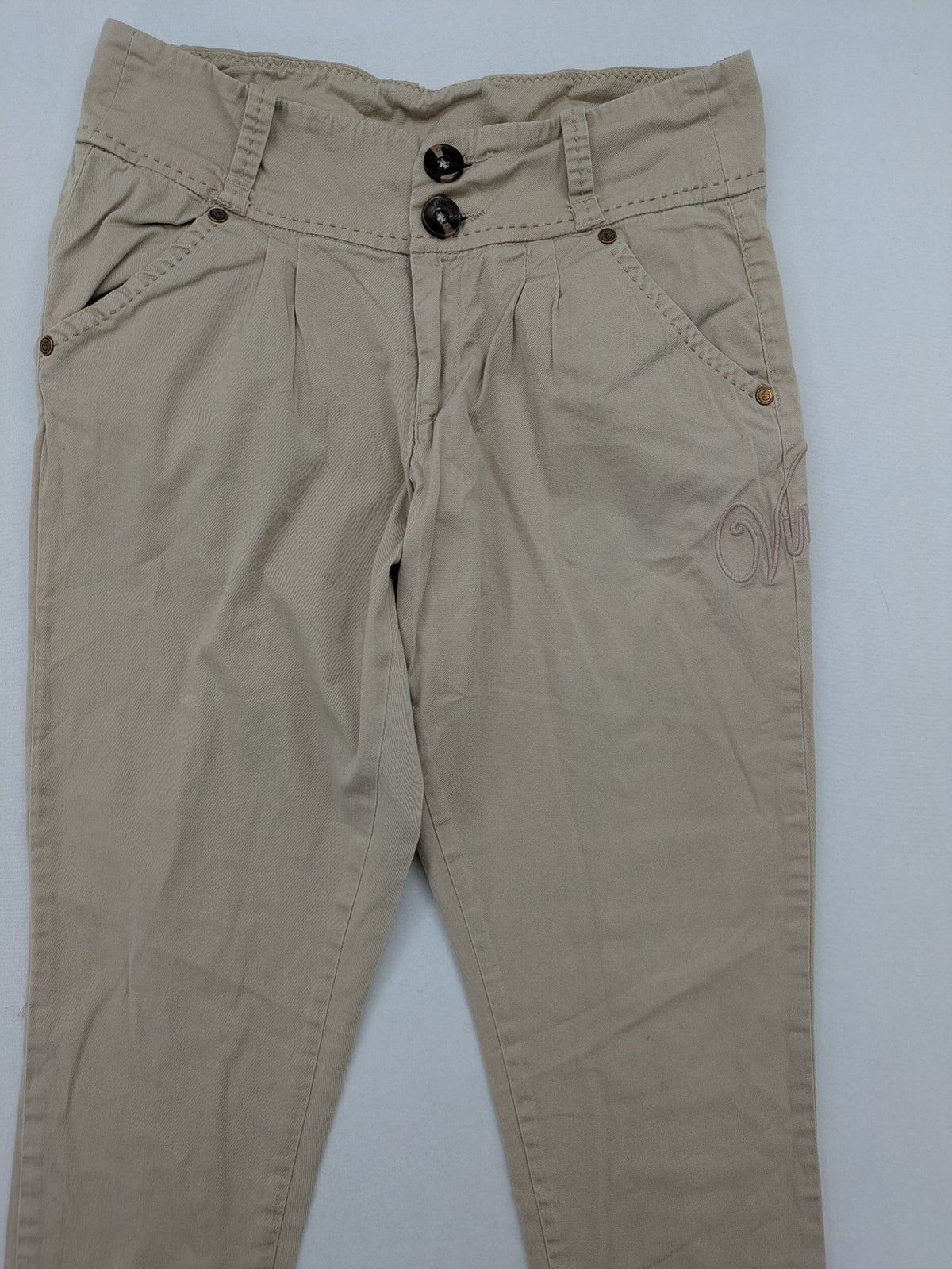 Vingino beige chino pants high waist double-button closure with embroidered details
