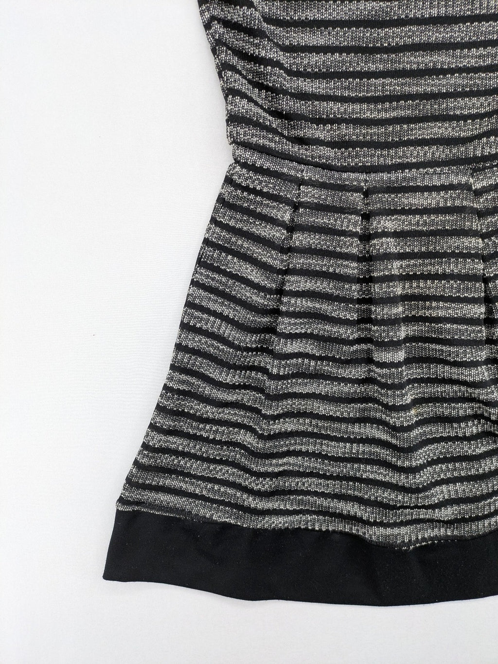 Stradivarius black and silver metallic fit and flare dress with sleeveless design and round neckline.