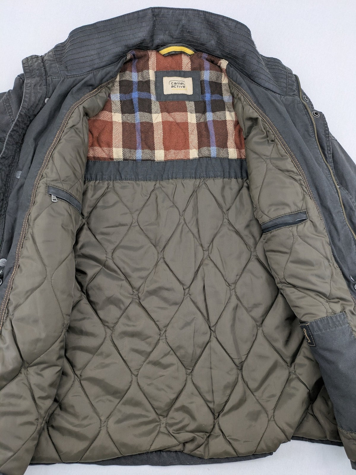 camel active grey field jacket cotton quilted with multiple pockets and stand-up collar