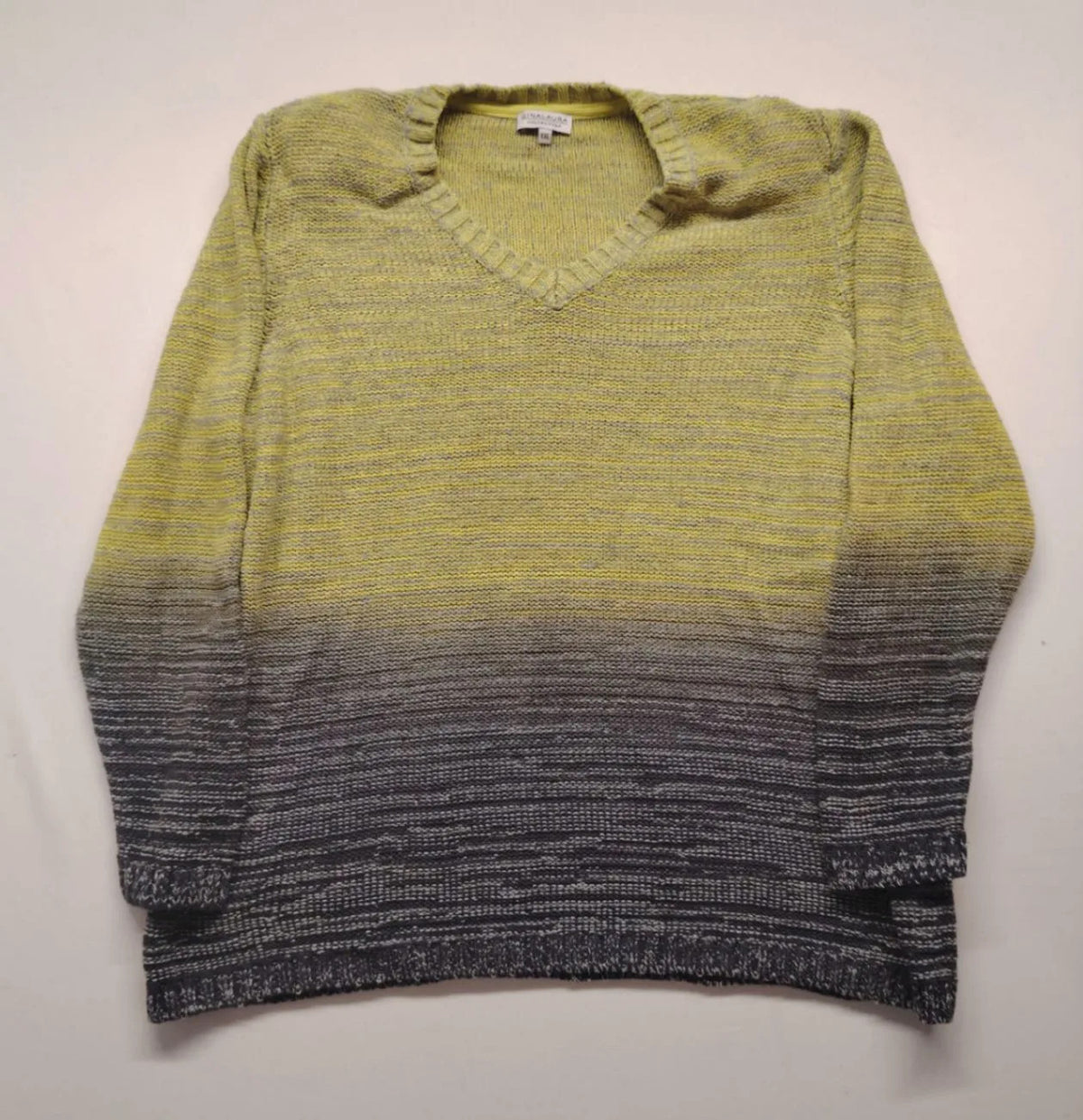 GINA LAURA black and grey ombre turtle neck jumper with V-neck and textured knit.