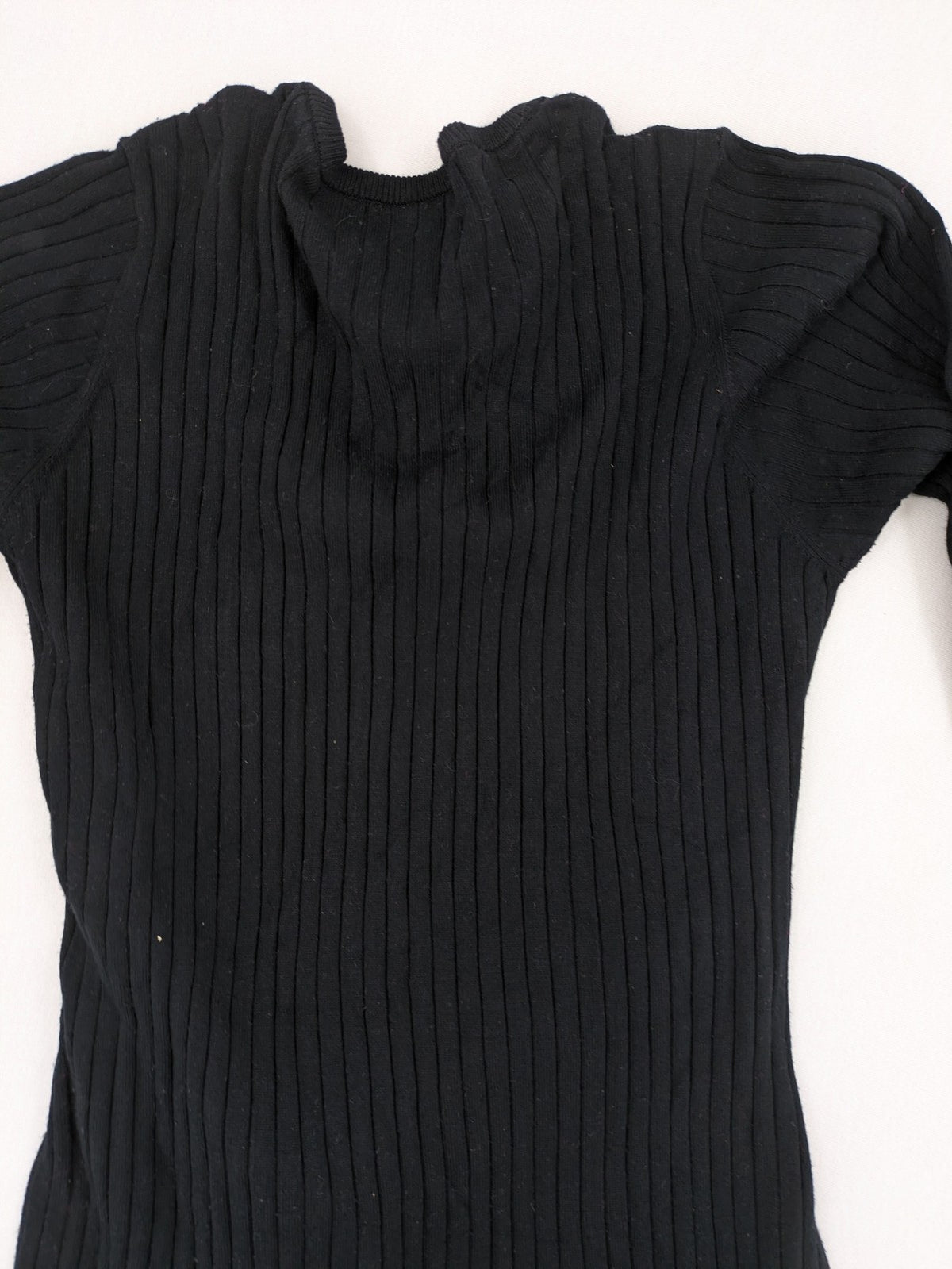 ESMARA black pullover dress ribbed knit with matching fabric belt and long sleeves