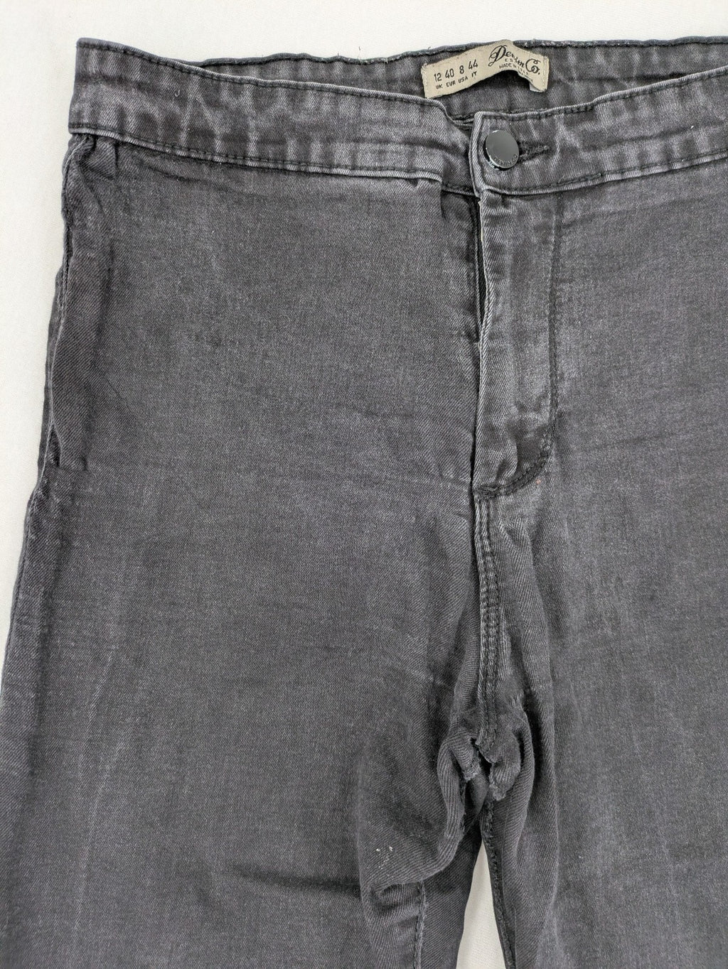 Denim & Co. black skinny jeans high waist stretch denim with washed finish.