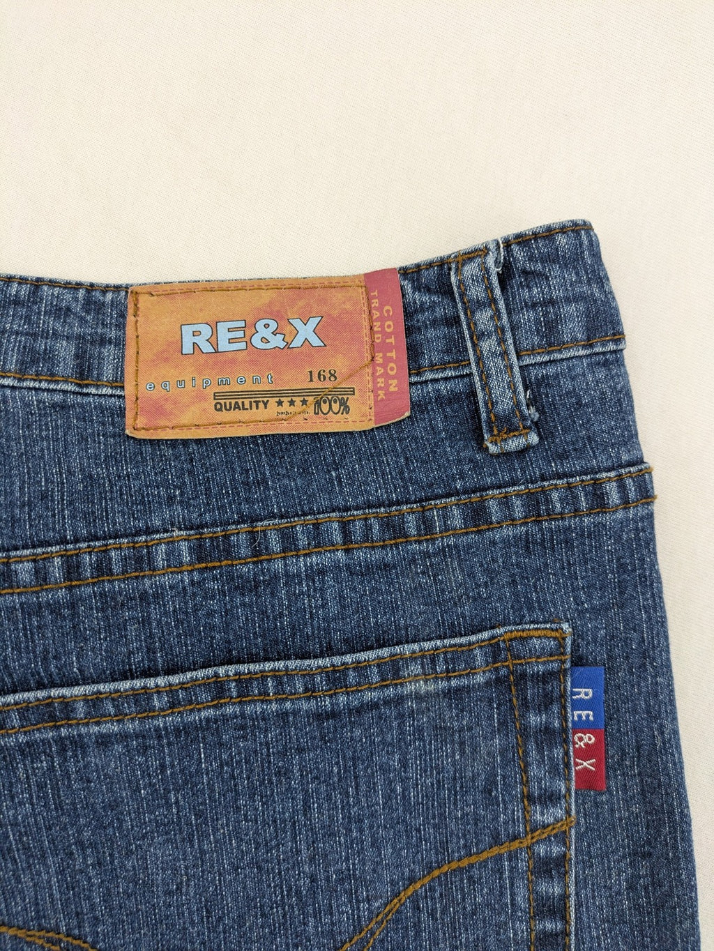 RE&X blue straight jeans dark wash five-pocket design stretch denim material