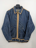Knock Out navy blue jacket full zip nylon with brown accents and breathable mesh lining.