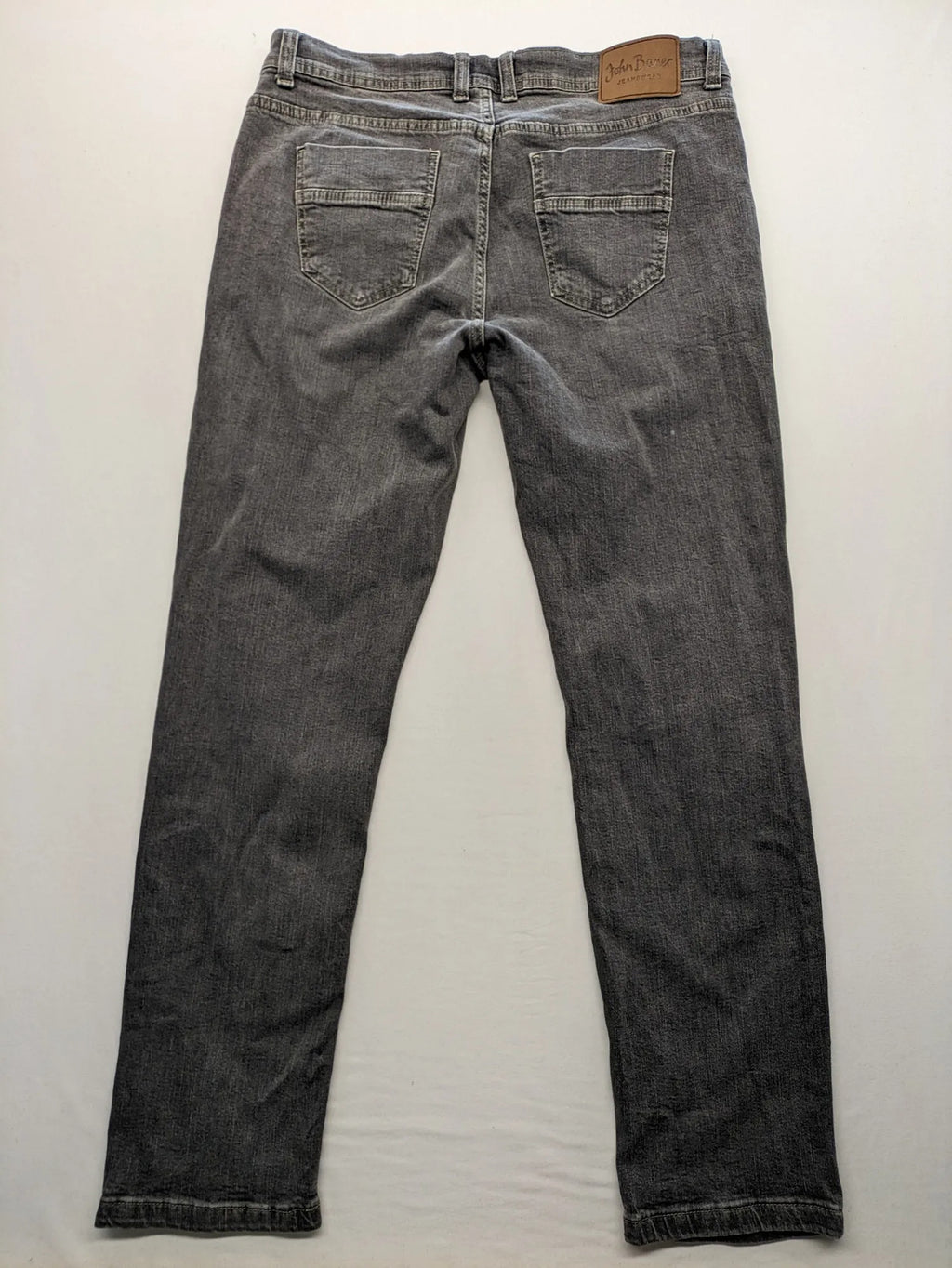 john baner grey straight jeans 5-pocket design used look cotton blend