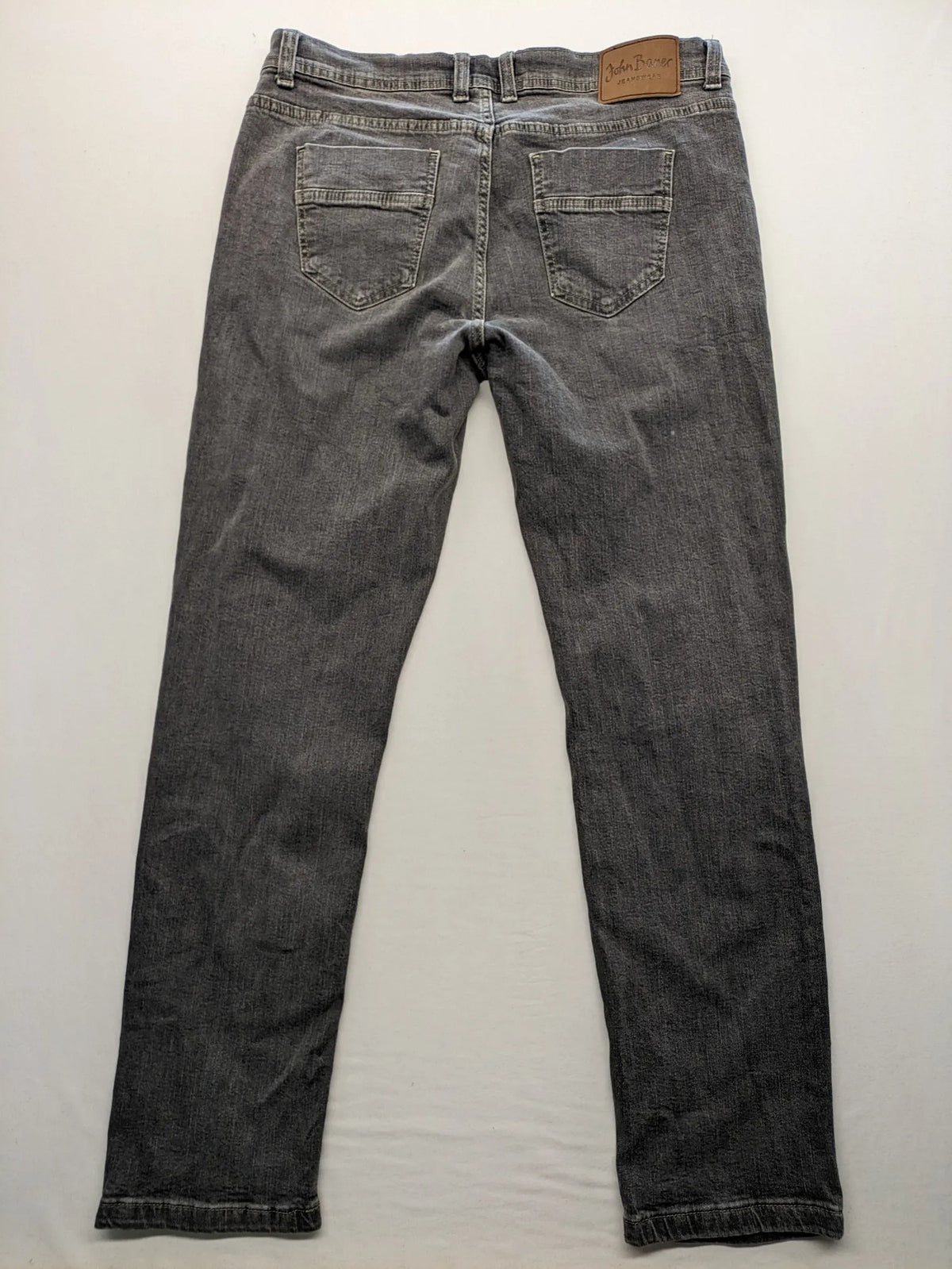 john baner grey straight jeans 5-pocket design used look cotton blend