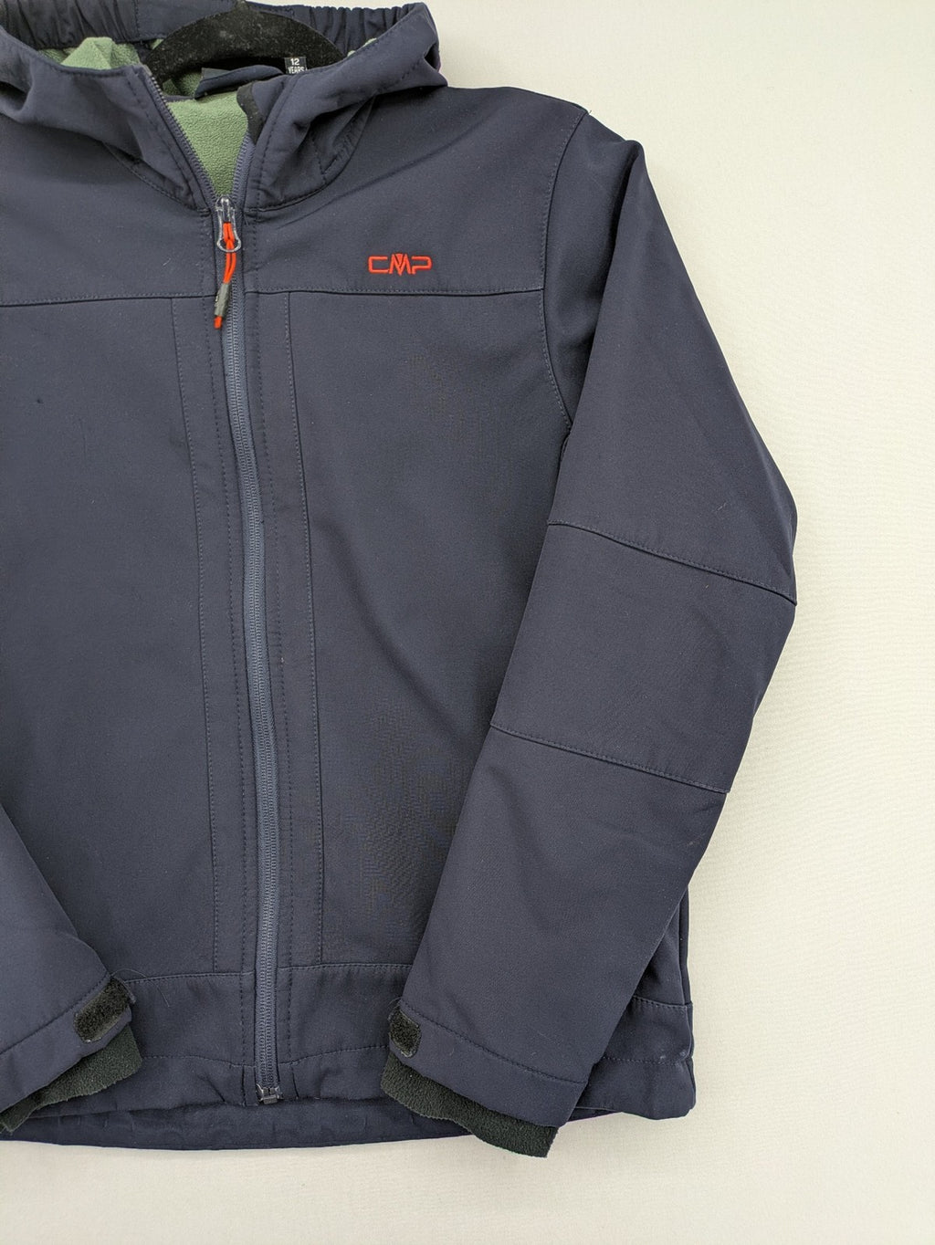 cmp green and navy softshell jacket with Clima Protect logo and fleece lining