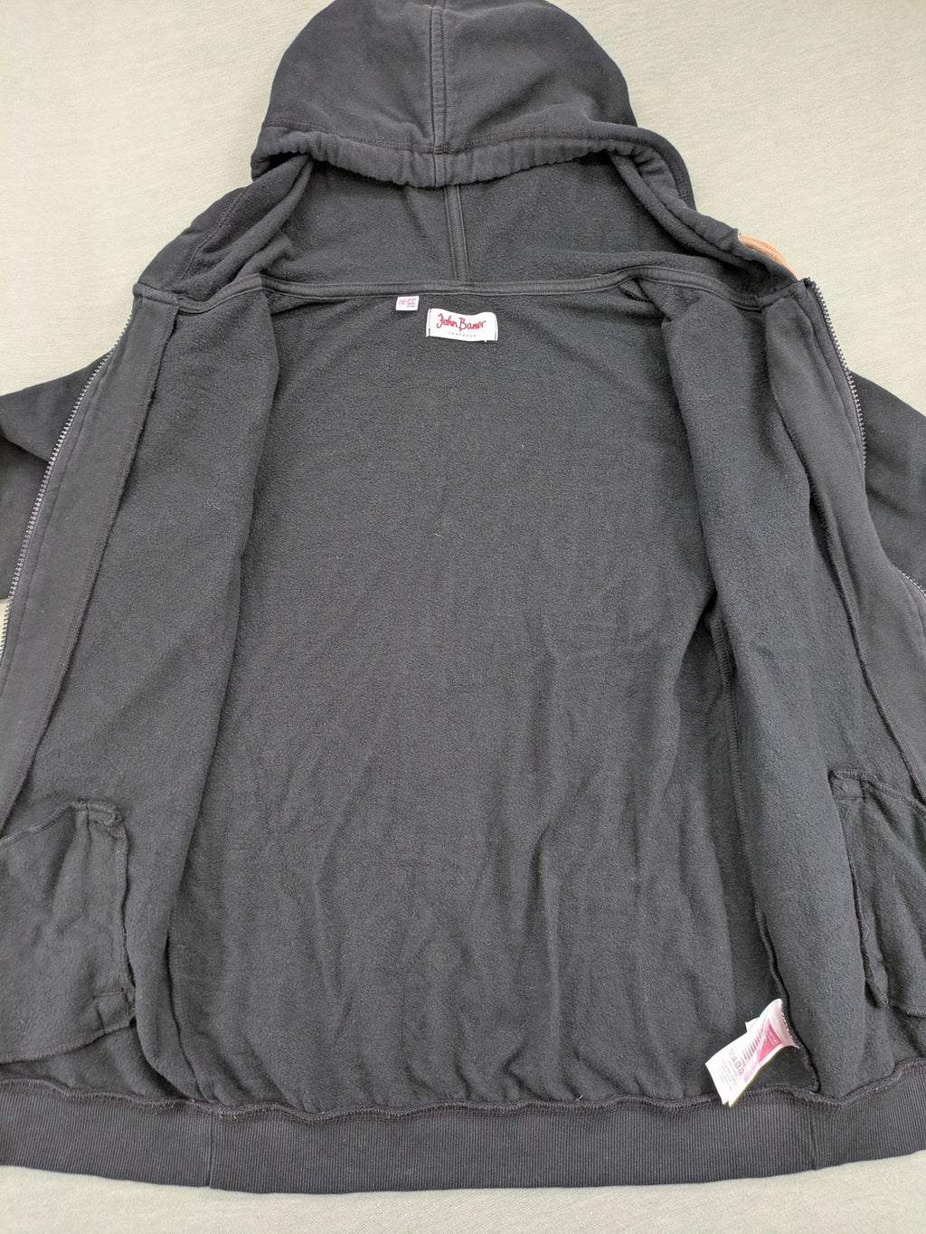john baner beige full zip hoodie sweatshirt with contrasting brown drawstrings and front pockets