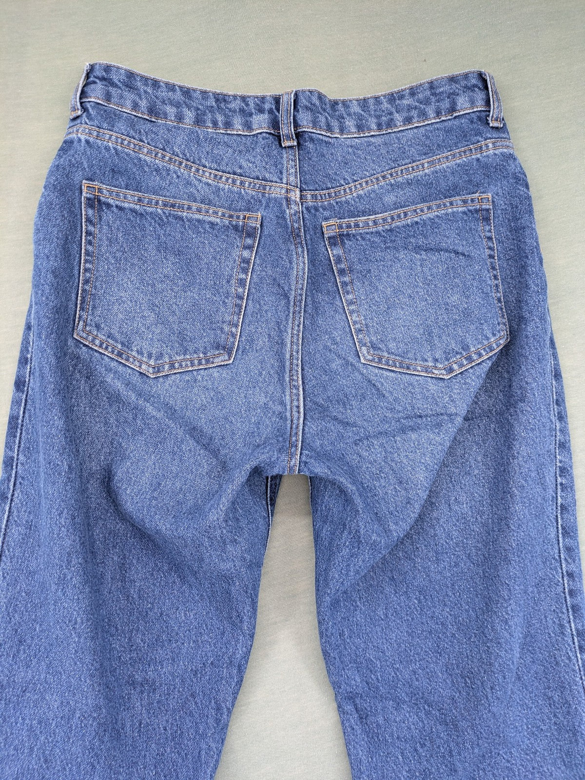 H&M blue straight jeans high rise button fly durable cotton vintage style