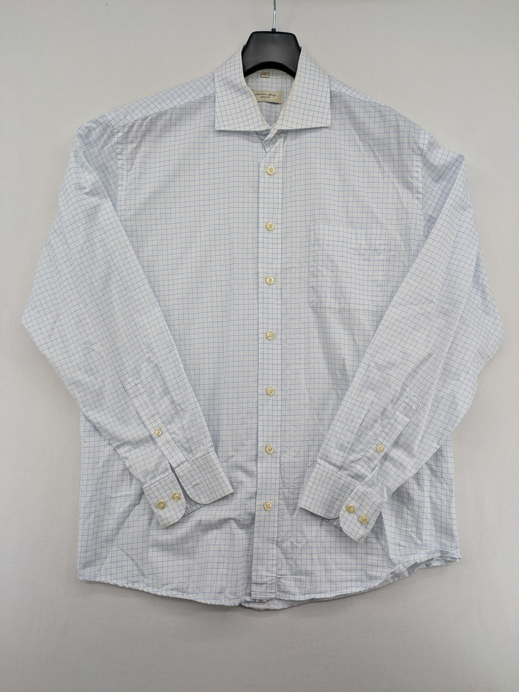 Christian Berg long sleeve shirt pink checkered pattern, non-iron fabric, Kent collar.