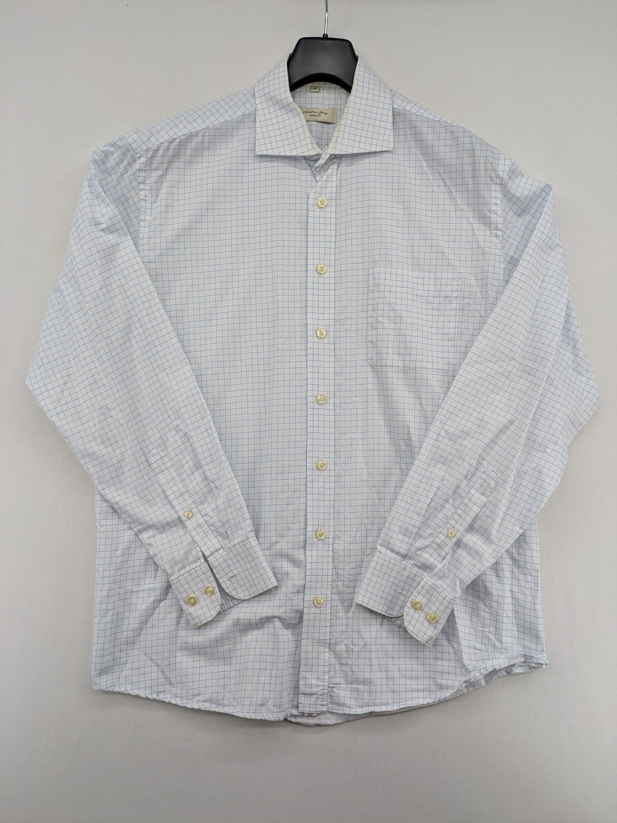 Christian Berg long sleeve shirt pink checkered pattern, non-iron fabric, Kent collar.