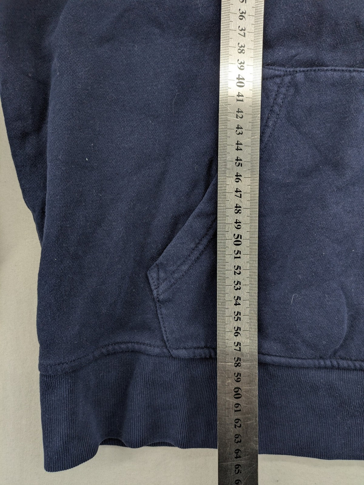 Gap zip-through hoodie navy blue with iconic logo and American flag graphic.