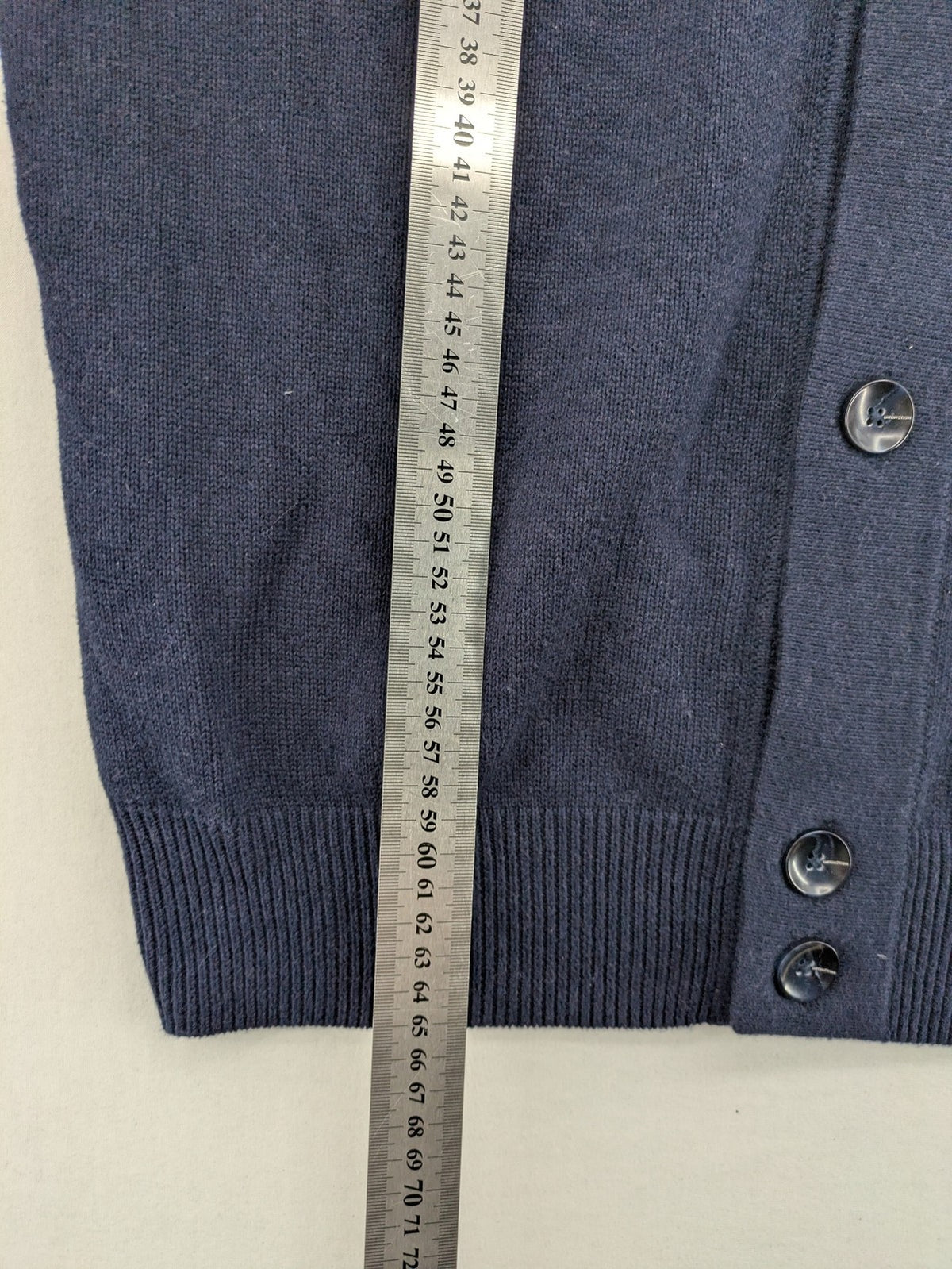 McGregor blue cardigan with elbow patches, button front, subtle logo, cotton-wool blend.