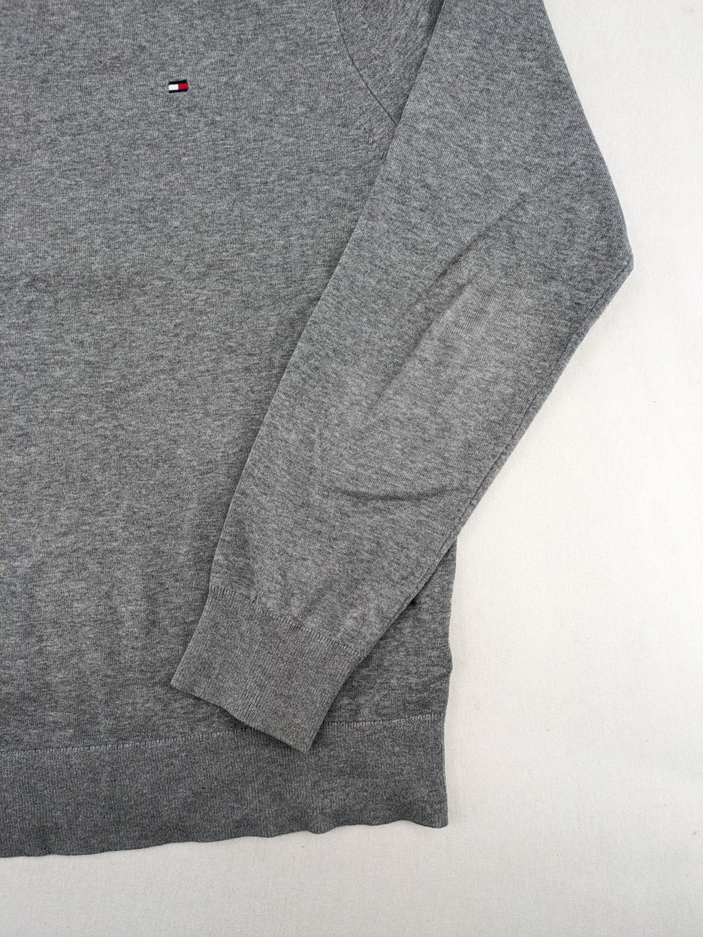 Tommy Hilfiger grey turtle neck jumper with embroidered flag logo, soft cotton blend.