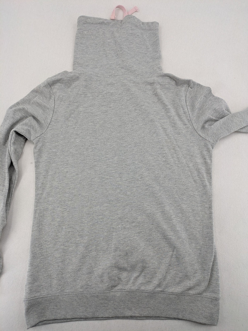 Colours Of The World grey knit jumper with pink drawstring, inspirational graphic print, soft material.