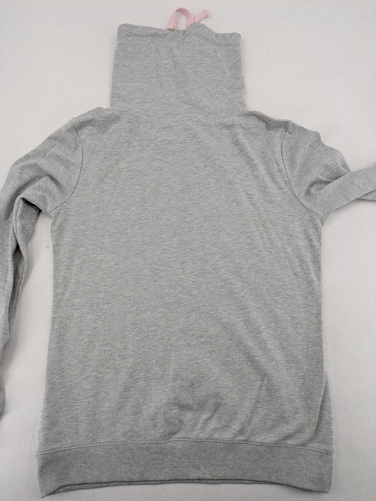 Colours Of The World grey knit jumper with pink drawstring, inspirational graphic print, soft material.