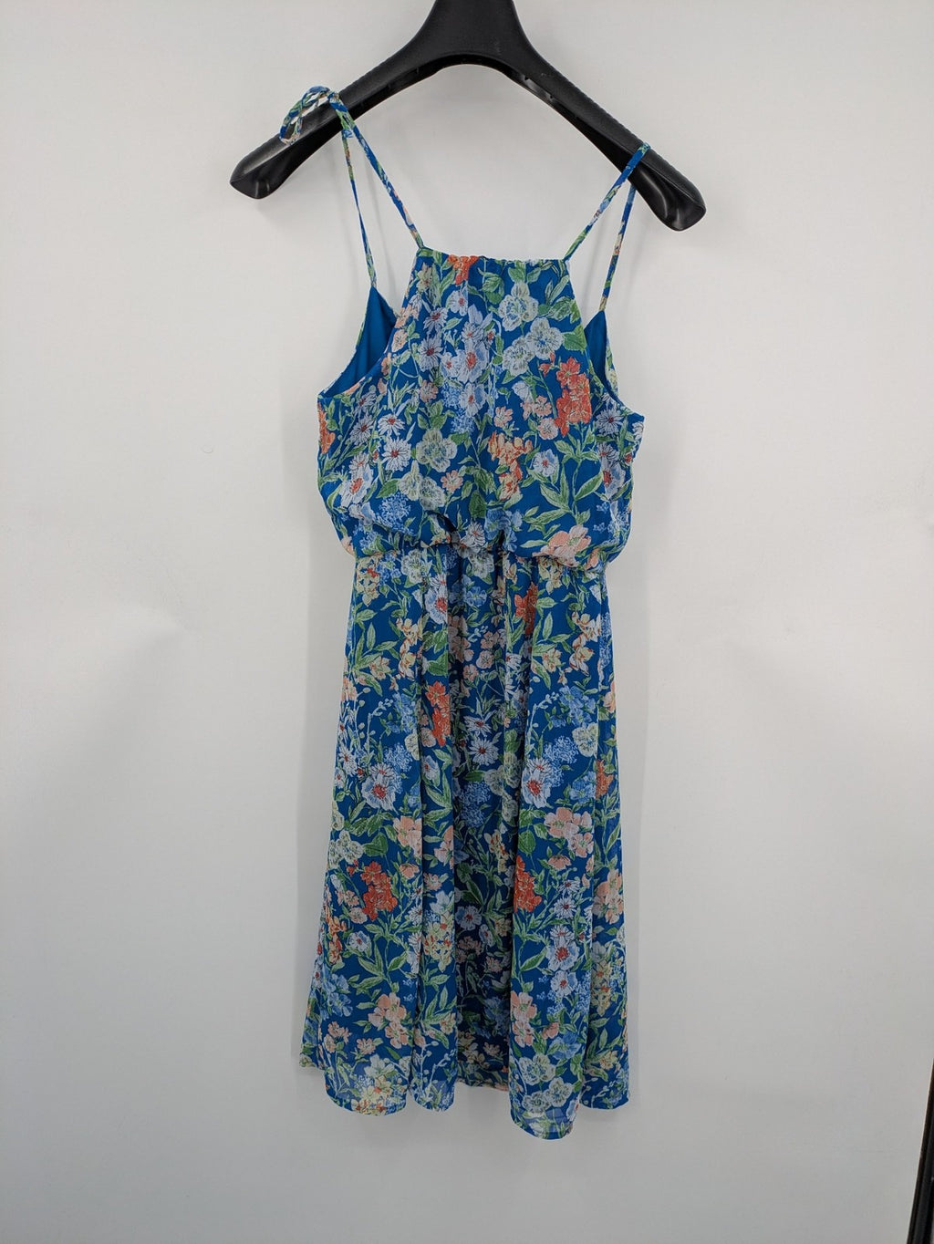 edc by Esprit multi floral midi dress blue chiffon fabric adjustable spaghetti straps