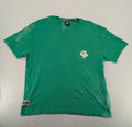 Myla green graphic t-shirt with large peace earth print and front pocket design.