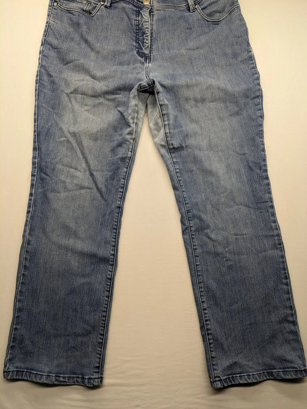 Angels blue straight jeans with five-pocket design and vertical front seams.