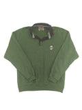 Headlands green turtle neck jumper with gingham collar and "Golden Beach" embroidery.