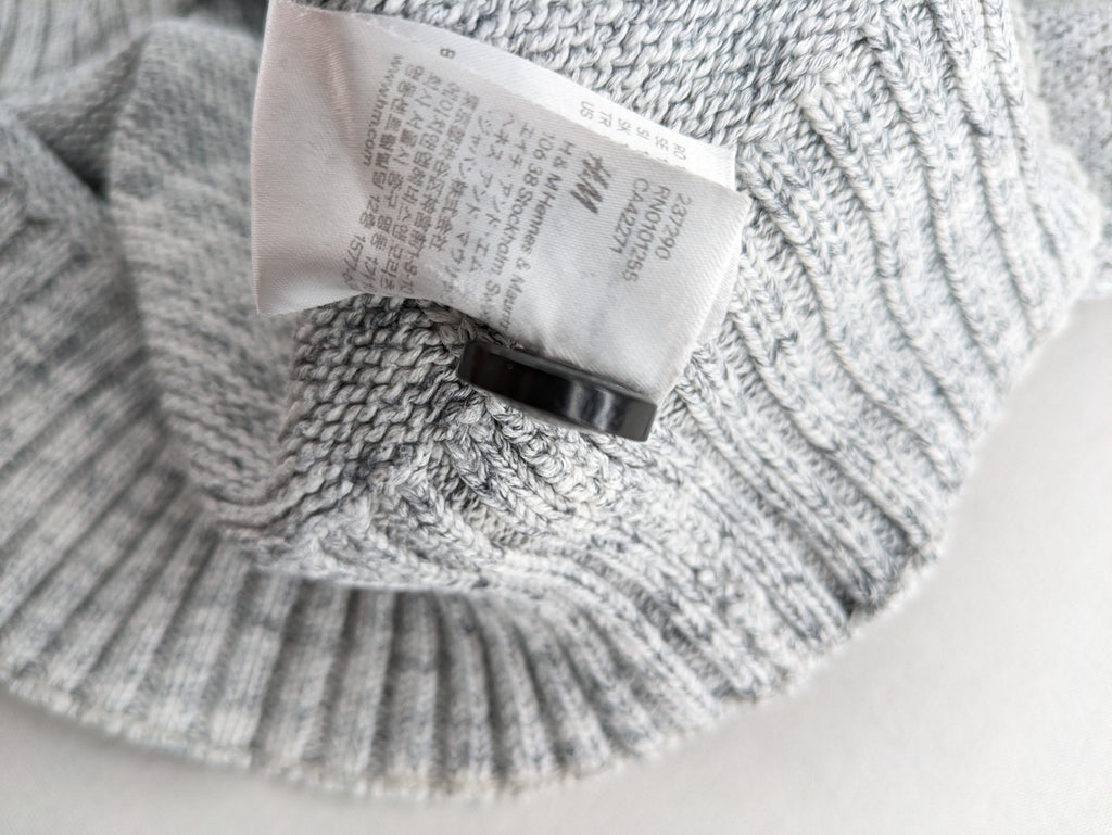 H&M L.O.G.G. grey turtle neck jumper with stylish shawl collar and textured knit.
