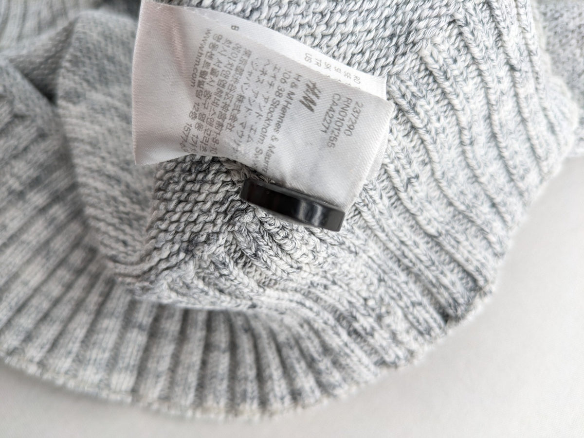 H&M L.O.G.G. grey turtle neck jumper with stylish shawl collar and textured knit.