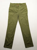 BRAX khaki pants classic five-pocket style with logo patch and zip button closure.