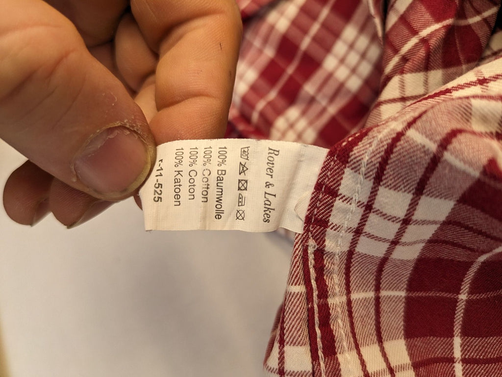 Rover & Lakes red checkered long sleeve shirt, button-down collar, 100% cotton twill.