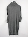 ONLY grey knitted midi dress with roll neck, long sleeves, and side slits.