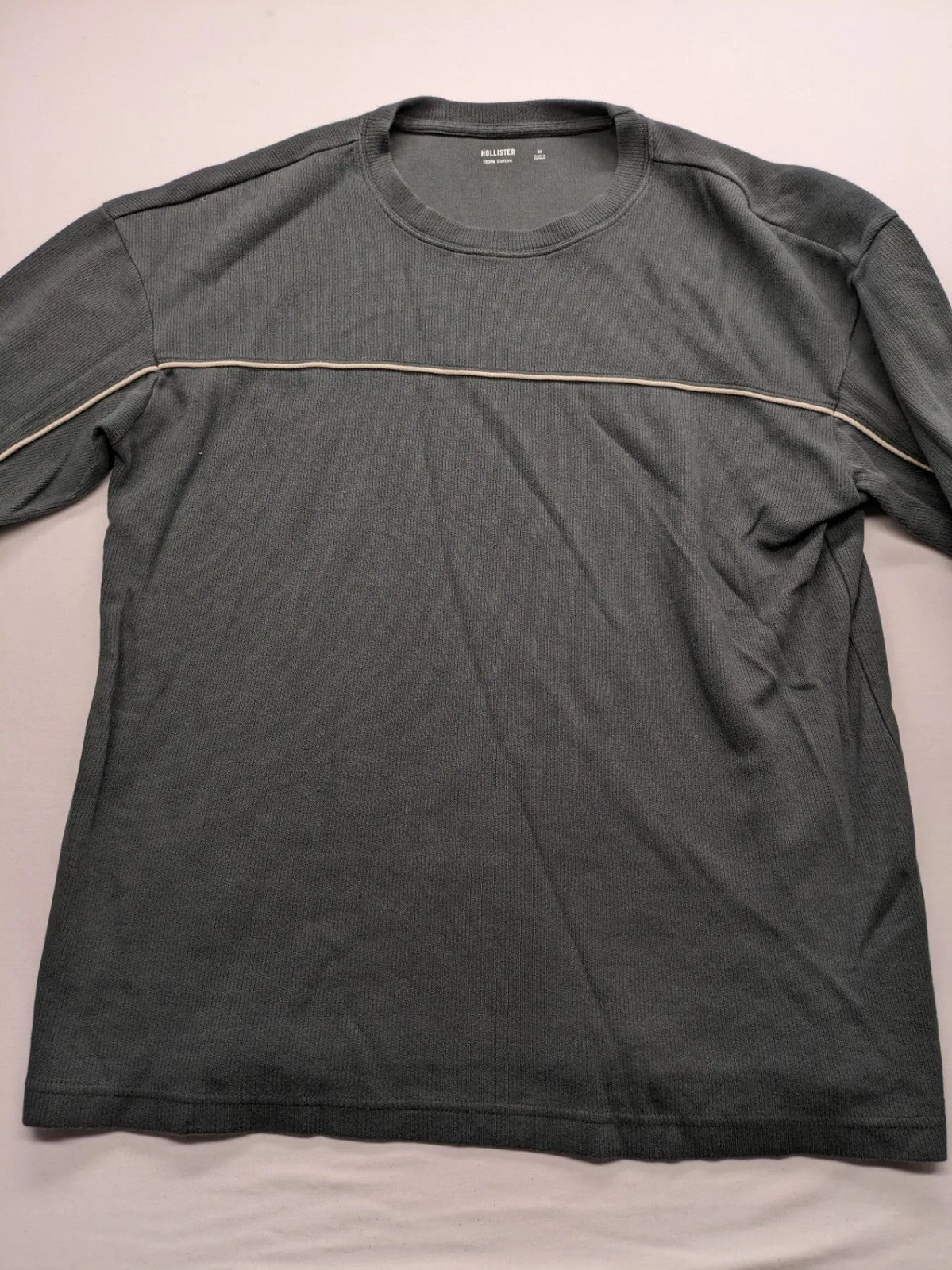 Hollister turtle neck jumper beige and grey, ribbed cotton, horizontal stripe detail.