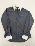 bageTTi grey button-down shirt with white contrast collar and cuffs, cotton blend material.