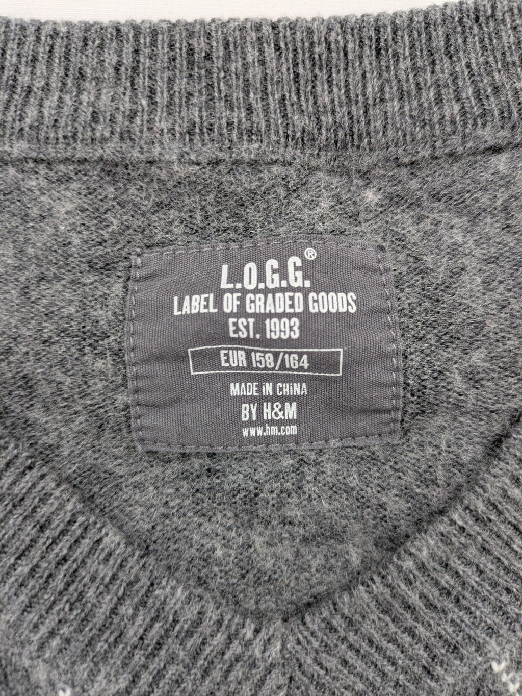 L.O.G.G. pink turtle neck jumper argyle pattern in grey, pink, and navy wool blend.