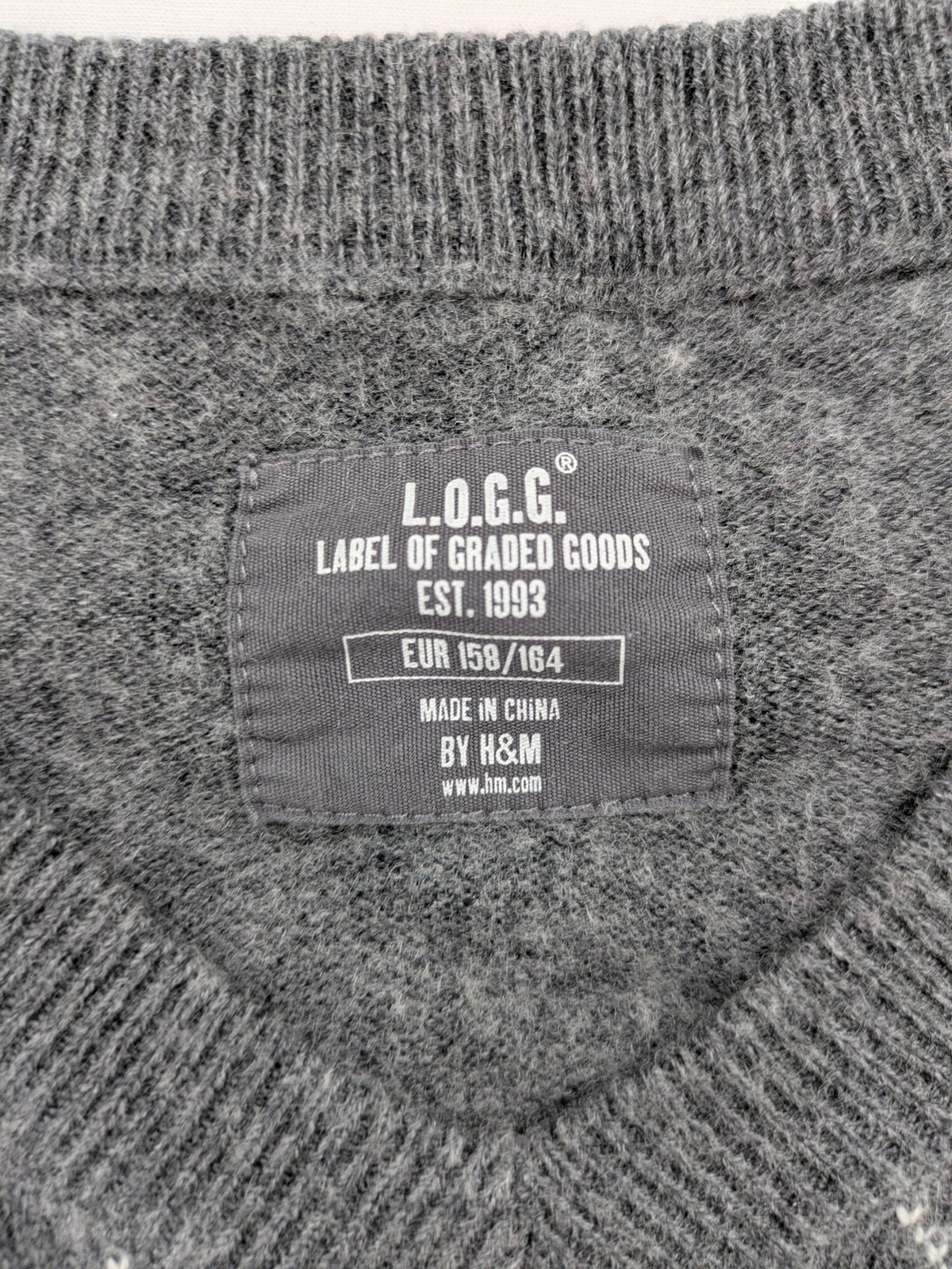 L.O.G.G. pink turtle neck jumper argyle pattern in grey, pink, and navy wool blend.