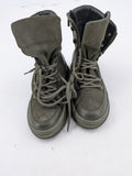 IL PASSO grey khaki motorcycle boots with side zipper and decorative lacing, leather material.