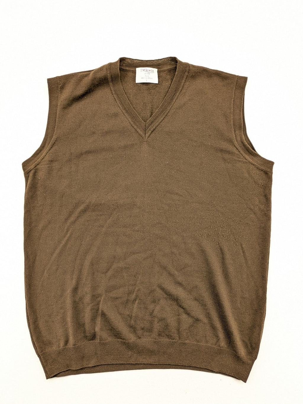 T.M. Lewin brown turtle neck jumper, classic V-neck design, made from 100% merino wool.