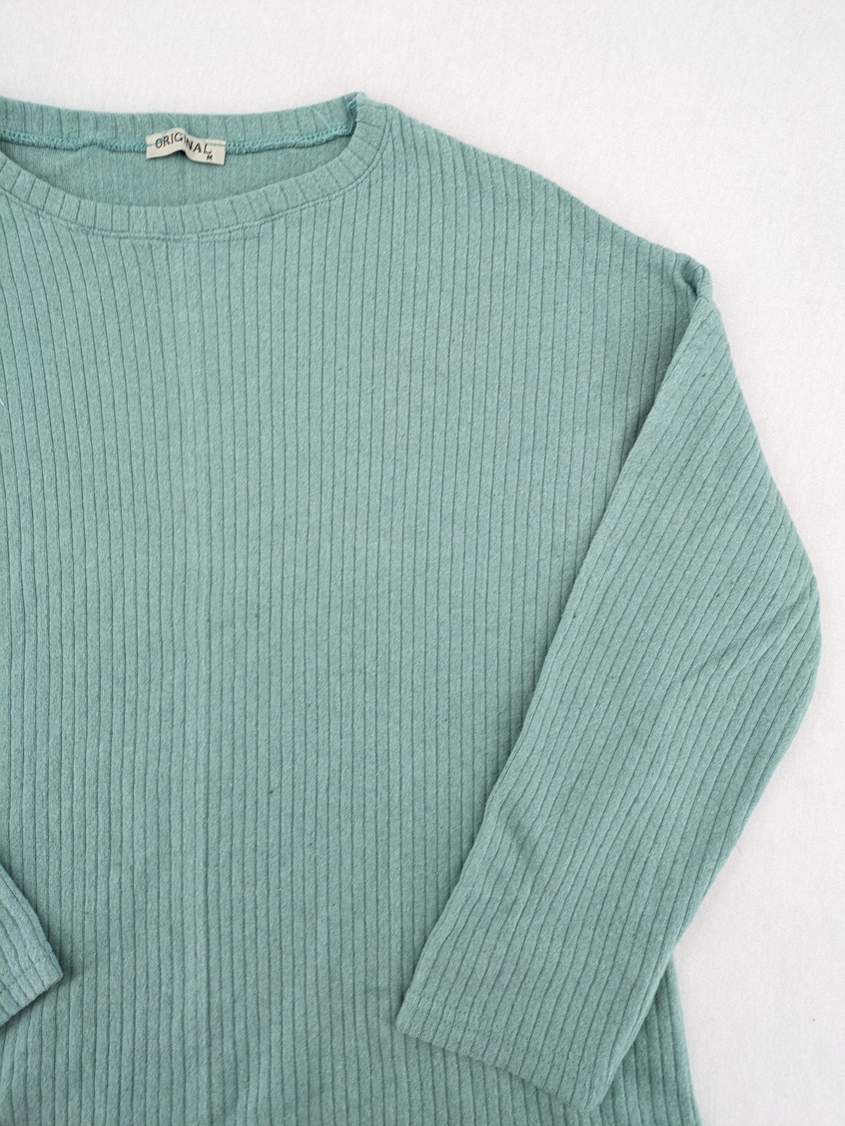 Original knit jumper mint green ribbed texture classic round neck long sleeves