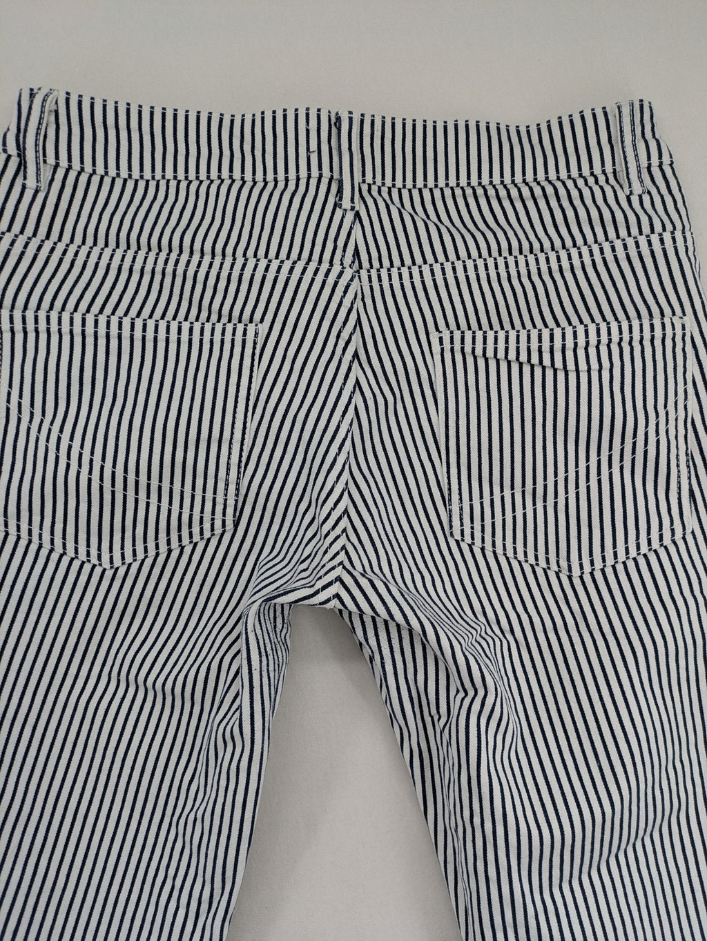 UP2FASHION blue and white striped straight jeans with five-pocket style and cotton stretch material.