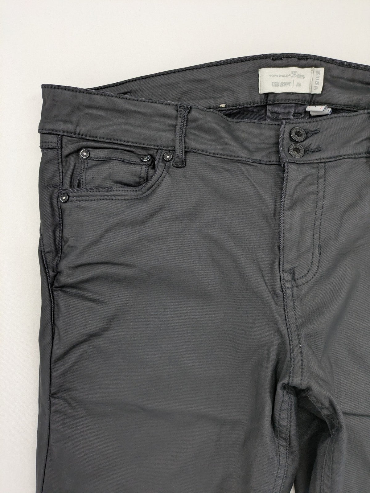Tom Tailor Denim grey extra skinny jeans with coated finish and classic five-pocket design.