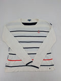 Tom Tailor cream turtle neck jumper with navy stripes and red accent, featuring anchor embroidery.