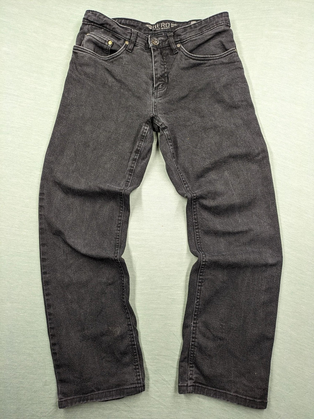 Hero by John Meddox black straight jeans with faded wash and durable cotton-stretch material.