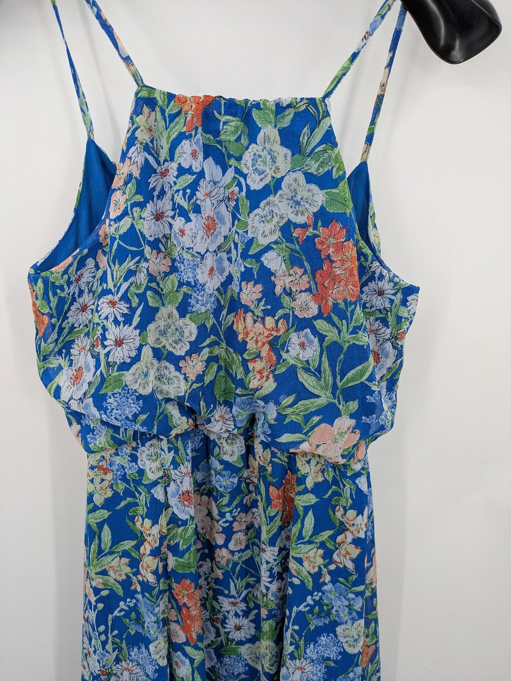 edc by Esprit multi floral midi dress blue chiffon fabric adjustable spaghetti straps