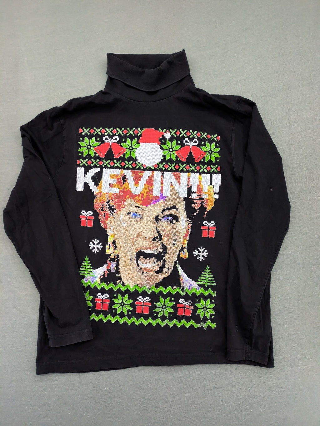 Home Alone turtle neck jumper multi colour sequin design featuring Kate McCallister.